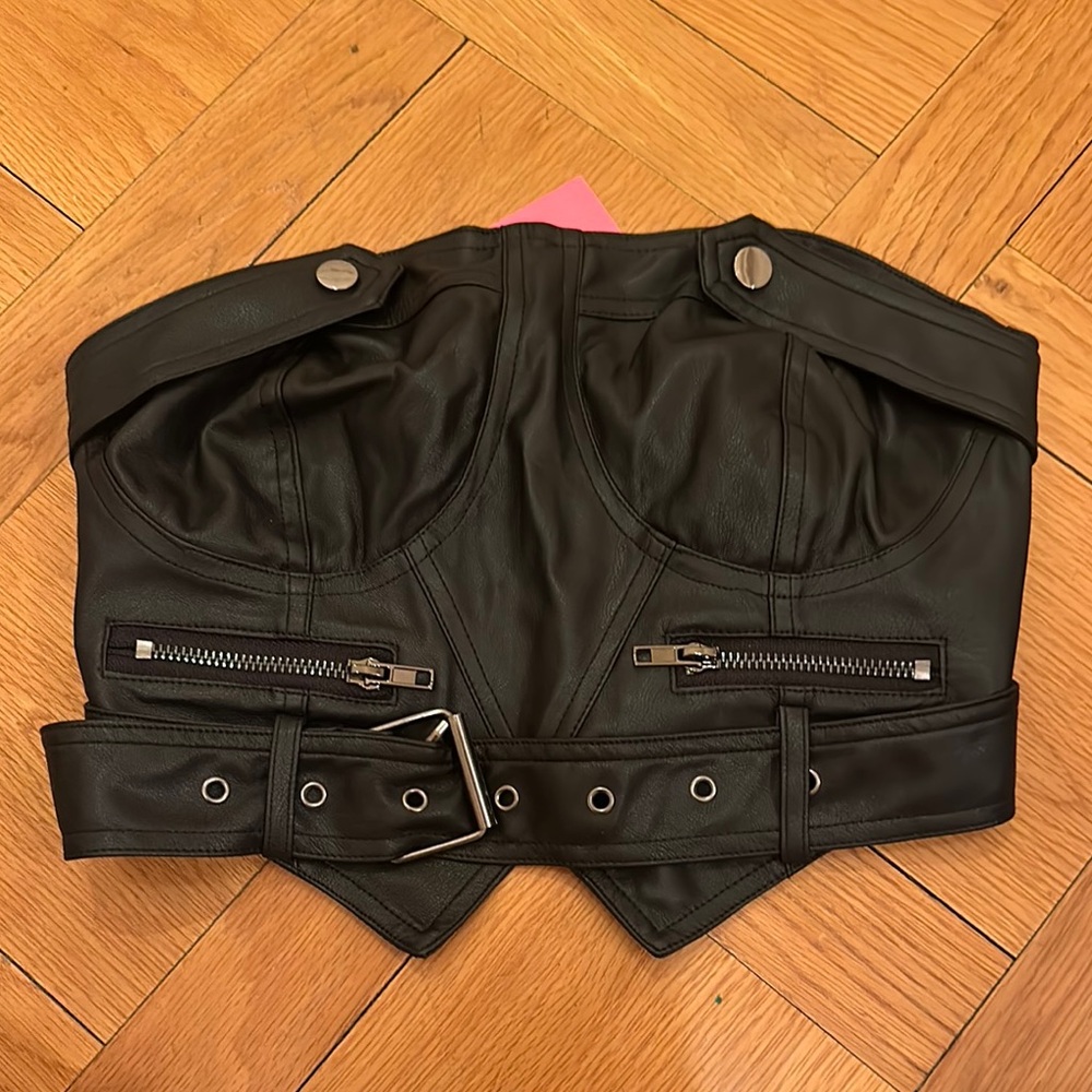 Edikted Black Faux Leather Corset Top
